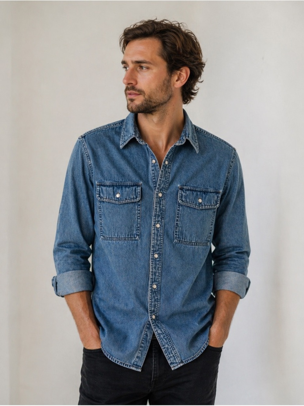 Dakota Pearl Snap Denim Shirt - Mens Size Small - Western Workwear - 100% Cotton